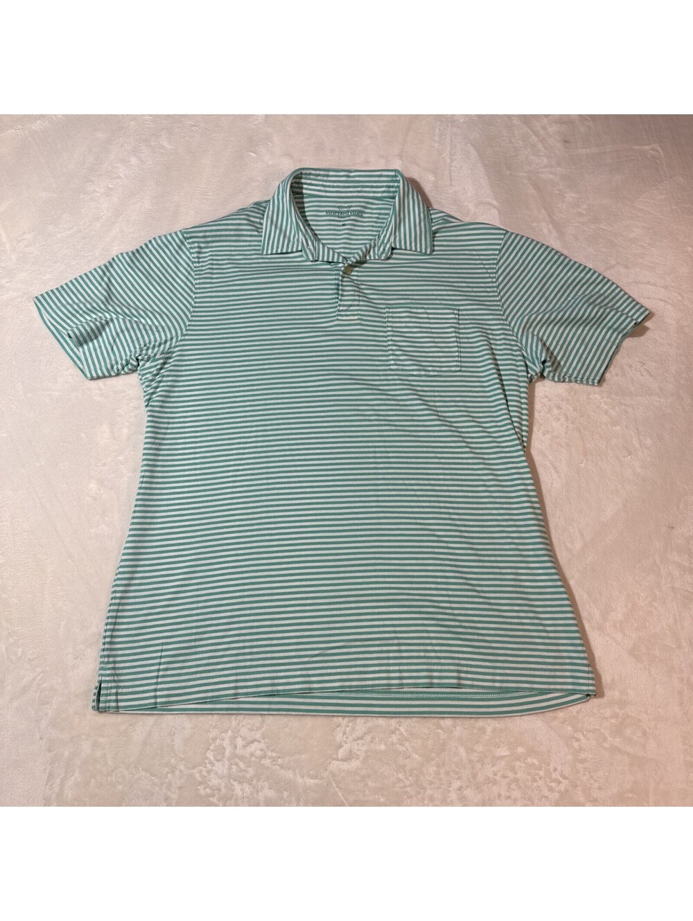 Vineyard Vines Classic Fit Med Short Sleeve Polo Shirt Striped Teal Green/White